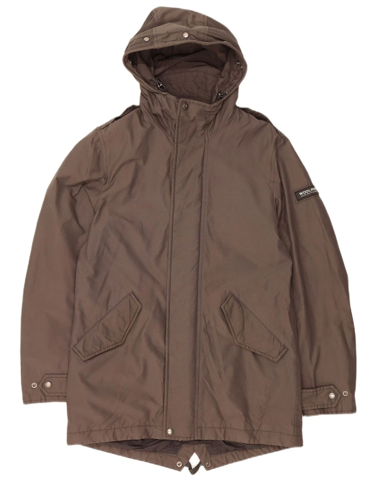 WOOLRICH Mens Military Hooded Parka Jacket UK 38 Medium Brown Cotton NL04