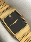 Seiko Tank Mens Gold Plated Vintage Watch Date Black Dial Mesh Strap 5Y30-5B59