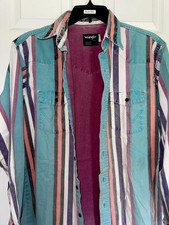 Wrangler Brushpopper Western Vintage Shirt 17.5-35 Xl Faded