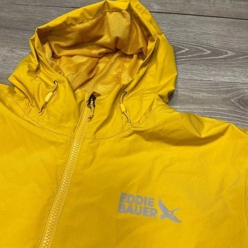 Eddie Bauer Weatheredge Rain Jacket Mens L Yellow Hooded Windbreaker Hiking 2025 image 2