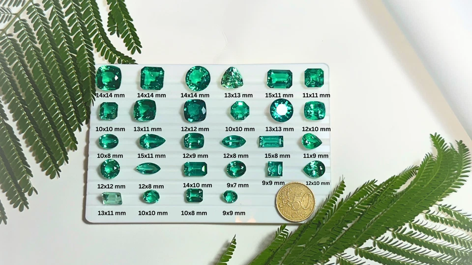 Lab Grown Colombian Hydrothermal Emerald Faceted Loose Gemstone Cut 14 - 9 mm - Image 3 of 4