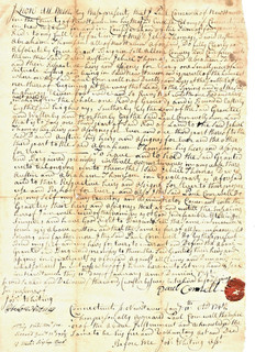 1742 CONNECTICUT ACCORDO DI TRASFERIMENTO TERRESTRE FIRMATO PAUL CORNELL & JOSEPH WHITING