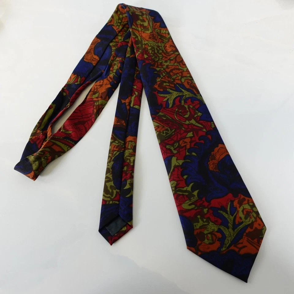 Corbata para el Cuello Hombres Tropical Floral Audaz Seda Boho Brillante Azul Occidental Rojo PELIGRO Japón Foto 3 de 4