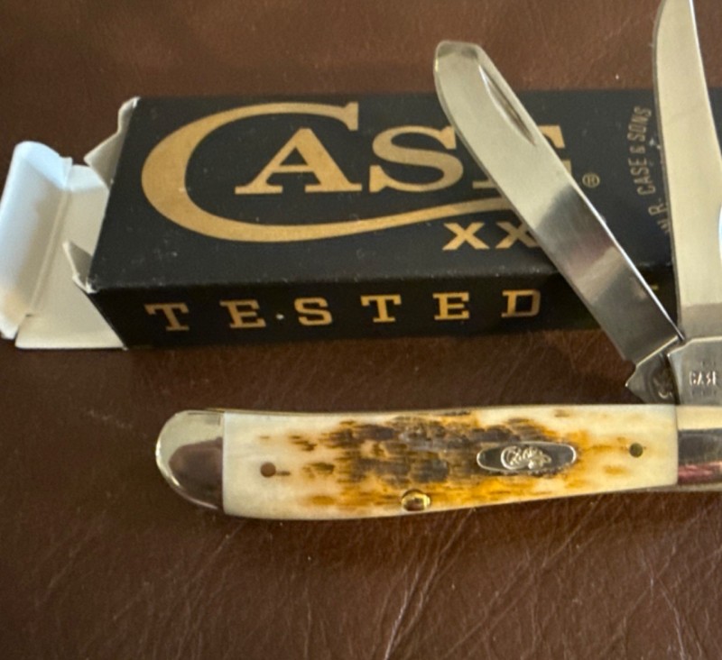 Case XX Amber Bone Mini Trapper Pocketknife 2-Blade Clip & Spey Stainless Steel