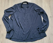 Abercrombie & Fitch Blue Bow Tie Button Down Blouse Top OverSized Womens Medium