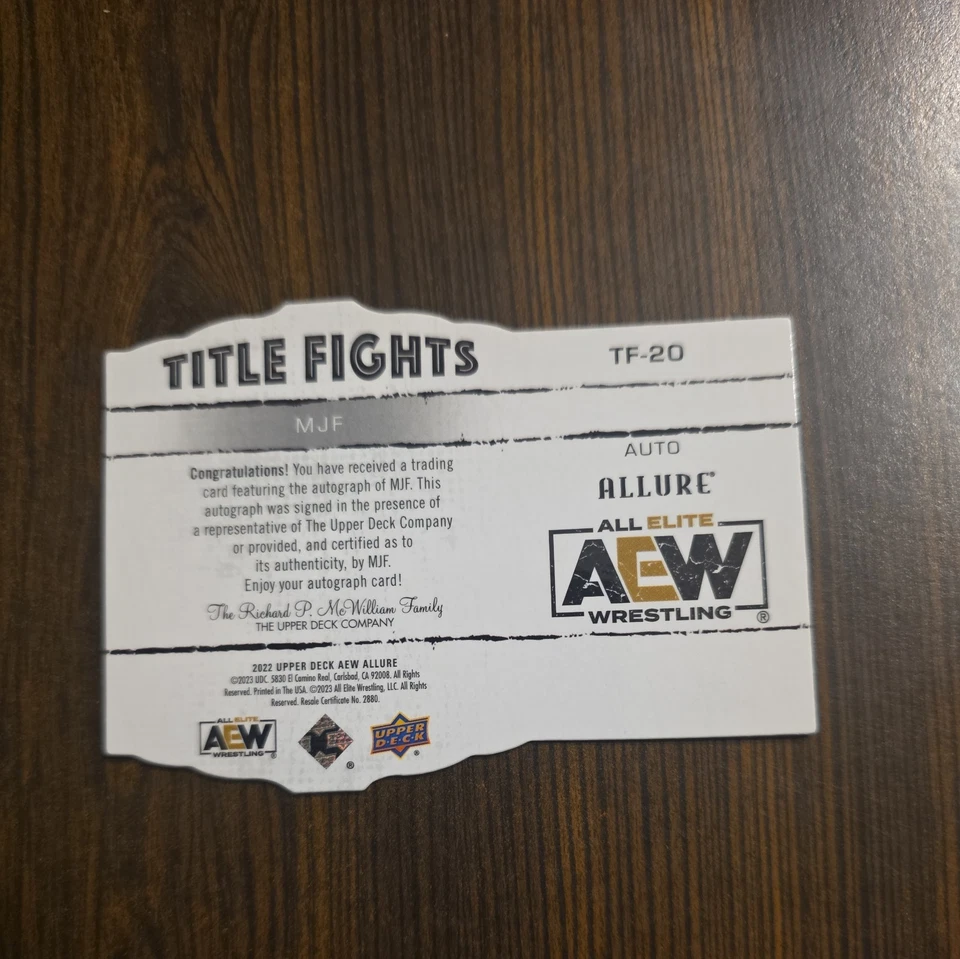 2022 Upper Deck Allure AEW Title Fights Auto MJF  #TF-20 - Image 2 of 2