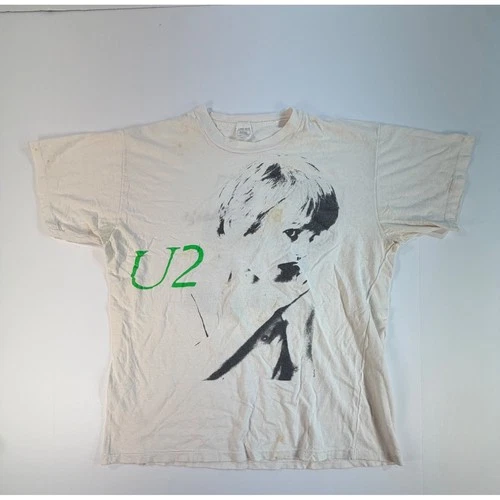 80s U2 Band T-Shirt Single Stitch Bono Graphic White 1980s vintage concert t-shirt, vintage, size L, single stitch, B+ condition