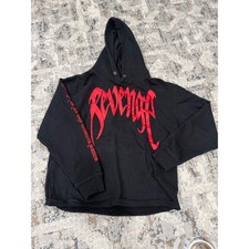 Revenge Red Water Logo Hoodie OG 2017 Red Label Mens Medium Boxy Raw Hem USA