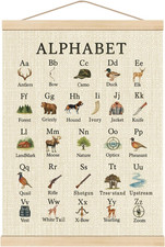Hunting Alphabet Nursery Wall Art Poster Hanger Frame, Forest Nursery Decor, Edu