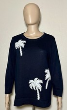 Tommy Bahama Women Navy Blue Palm Tree Knit Sweater Pullover Medium Long sleeve