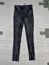 Spanx Leggings Womens Small Black Faux Leather Mid Rise Athleisure Workout Yoga