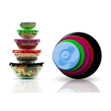 Imperial Home Multi-Purpose 5 Piece Stackable Glass Bowl Set - Multi-Color Lids