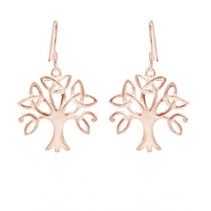 Authentic Tree Of Life Trinity Knot Fashionable Earrings 14K Rose Gold Plated Sterling