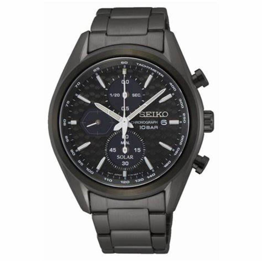 Seiko SSC773P1 Men's Solar Chronograph Watch, Black Dial