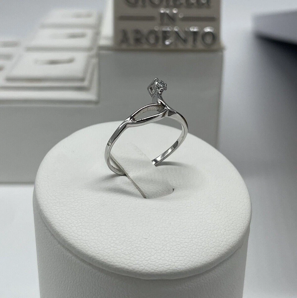 Solitario anello donna in argento 925 zircone punto luce brillante misura 18 ITA - Immagine 3 di 4