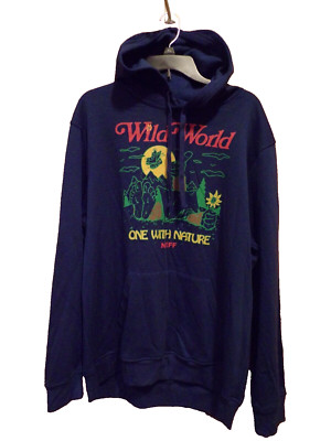 Royal Blue WILD WORLD ONE WITH NATURE Pullover HOODIE ~Men's Size XL ~New w/Tags
