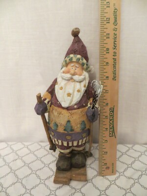 Old Style Christmas Snow Ski Santa Wood Look 11'' Figure Statue #20