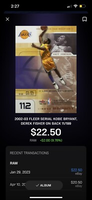 2002-03 Fleer serial Kobe Bryant, Derek Fisher on back 11/199