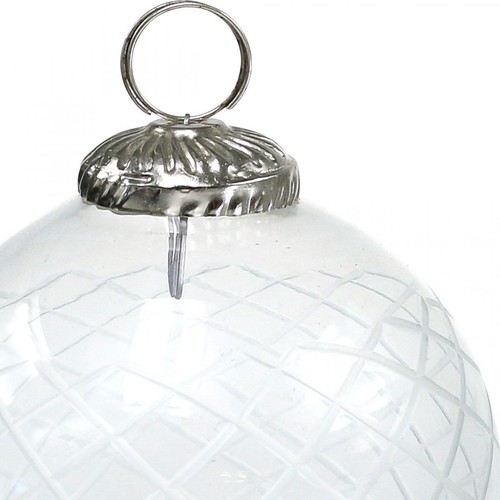 Glas Weihnachtskugeln Klar Ø10cm Christbaumkugeln Rautenmuster Set 3er - Bild 2 von 3