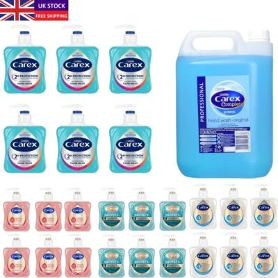 Carex Hand Wash, 6 x 250ml 500ml 5L Refill Hand Soap Kills 99.9% Bacteria Viruse