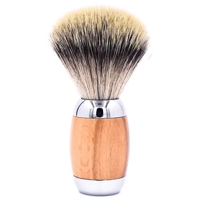 Taconic Shave Wood & Chrome Handle Handmade Deluxe Synthetic Shave Brush & Stand