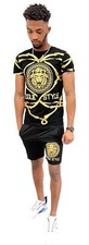 Mens lion short set, urban street wear hip hop 2 piece black