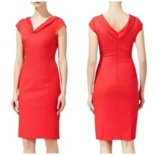 Reiss Red Orange Pencil Dress UK 10 Cap Sleeve V Neck Office Tailored Work