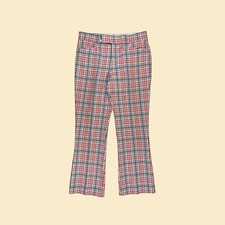 1970s flare leg pants, vintage 39x40 knit plaid red, white blue trousers