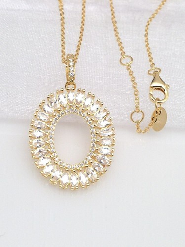 Collar colgante de plata de ley 925 circonita cúbica ovalada círculo abierto para mujer 24 mm 0,94"/38 mm - Imagen 4 de 11