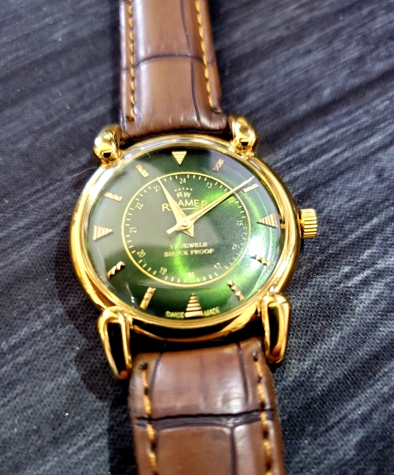 Raro Reloj Manual Swiss Roamer Brevete Hombre Oro Grn Brw⌚ Foto 3 de 4