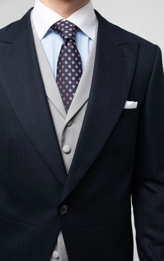 Chaqueta De Cola De Pato Azul Boda Royal Ascot Herringbone Formal De Lana - Imagen 2 de 4