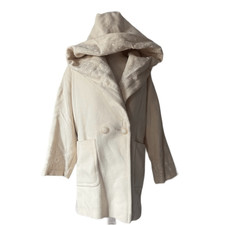 Vintage 90s Express Wool Parka Coat Hooded Double Breasted Oversized Cream Os