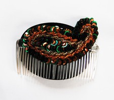 BIG HAIR COMB SEQUIN DECORATION MADE IN USA 4 inches GREEN & GOLD Made in USA