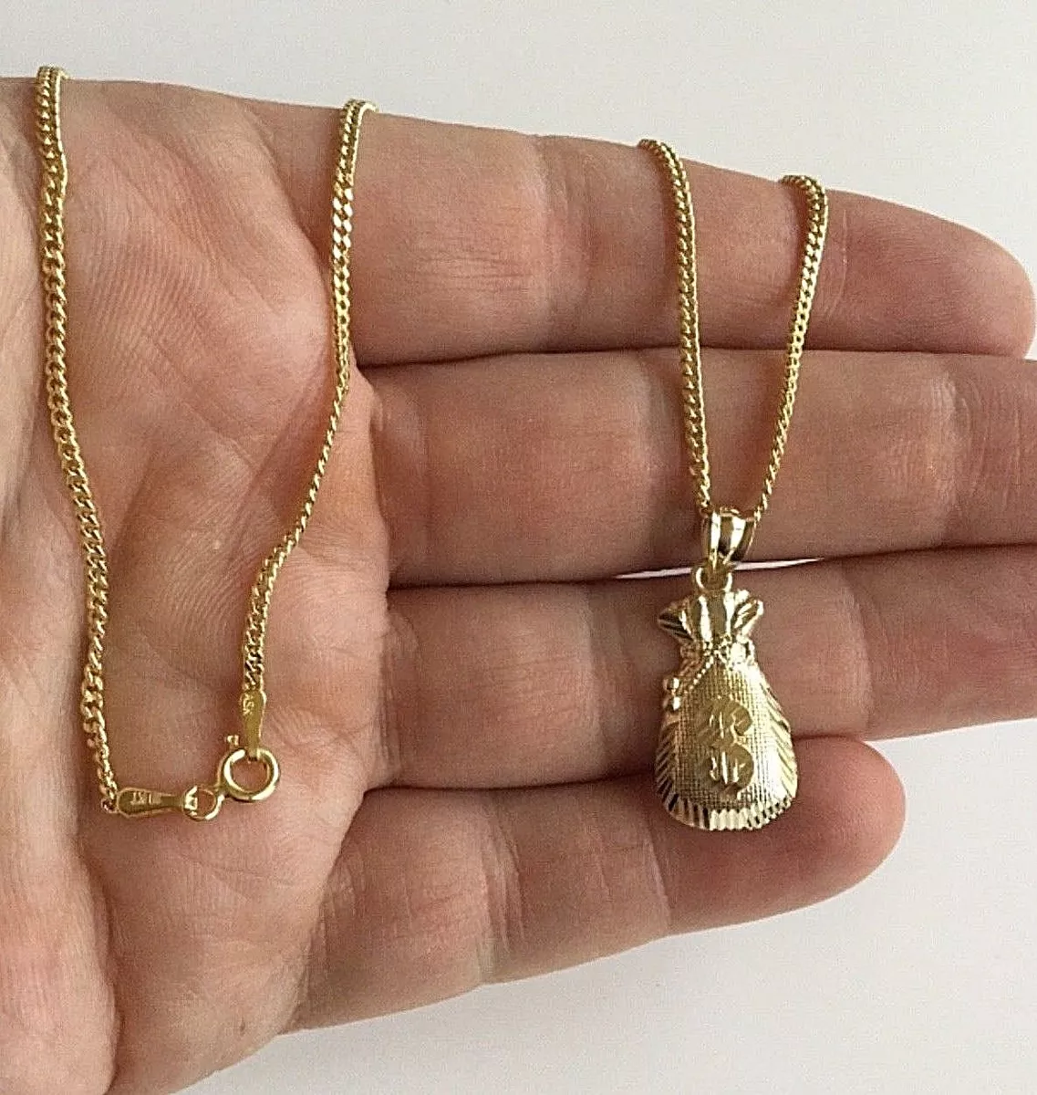 10K SOLID GOLD MONEY BAG NECKLACE 18 10K ORO PURO CADENA BOLSA