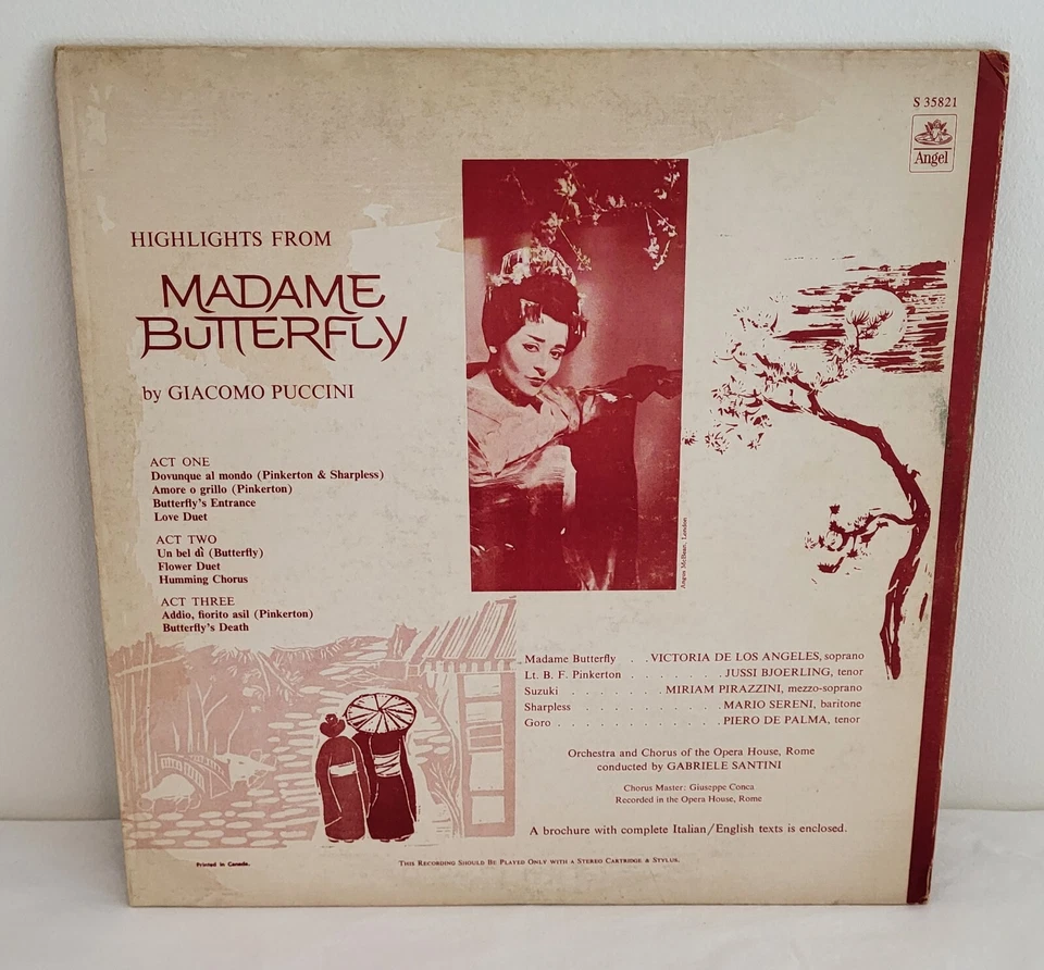 Madame Butterfly Highlights Puccini Vinyl LP Angel Records S 35821 33RPM NM / VG - Image 2 of 4