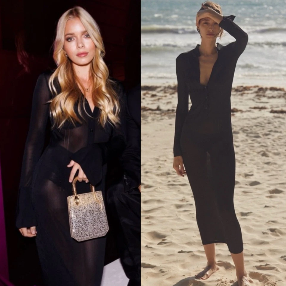 Maxi Vestido Aya Muse Amur Malla Botón Delantero Cuello Talla M Foto 3 de 4