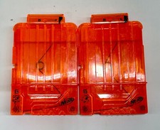 Lot of 2 - Nerf Dart Gun 6 Round Ammo Magazine Clip N-Strike Elite Orange Clear