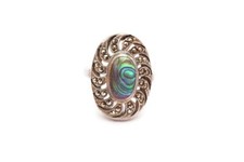 Vintage Sterling Silver 925 Abalone Marcasite Ring Size 6 X4