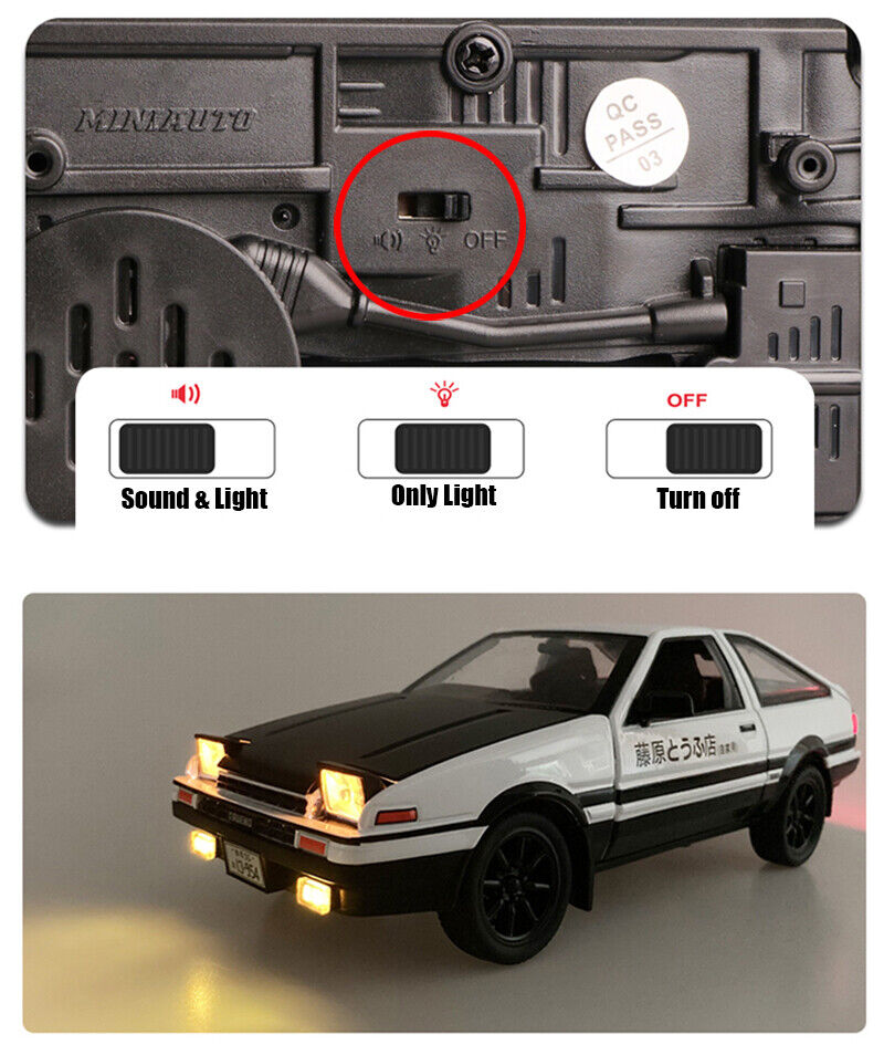 1:20 Initial D Toyota TRUENO AE86 Diecast Model Car Toy Sound&Light  Collectible