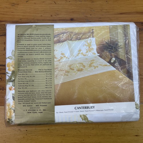 Vtg Utica Percale Twin Flat Sheet Floral Canterbury Yellow Gold Flowers USA-made - Picture 3 of 7