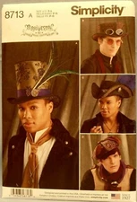 SIMPLICITY PATTERN 8713  HATS  COSTUMES  MENS SIZES SMALL MEDIUM LARGE NEW UNCUT