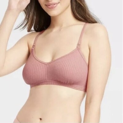 Women s Auden Ultra Soft Ribbed Maternity Racerback Nursing Bralette Pink XS