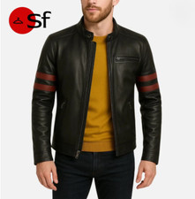 Men's Black Racer Real Leather Motorcycle Jacket Slim Fit Biker Style Jacket