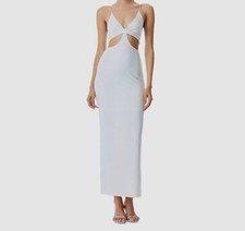 $296 Alice + Olivia Women's Off White V-Neck Cutout Midi Bodycon Dress Size 6