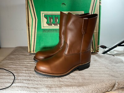 NOS MENS TITAN 5021 LEATHER STEEL TOE PULL ON WORK BOOT - BROWN SIZE 10 EE