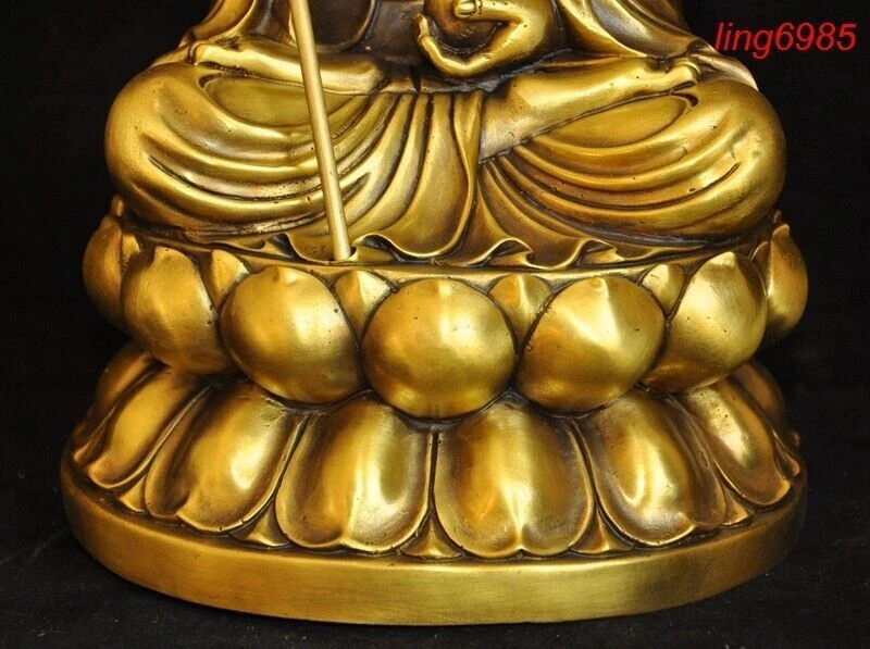 Tibet temple brass tangseng Ksitigarbha jizo Monk Bodhisattva Buddha statue - Image 3 of 4