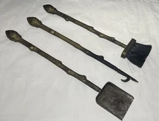 Rare & Unique Vintage Heavy Bronze fireplace tools Cut Tree Branches