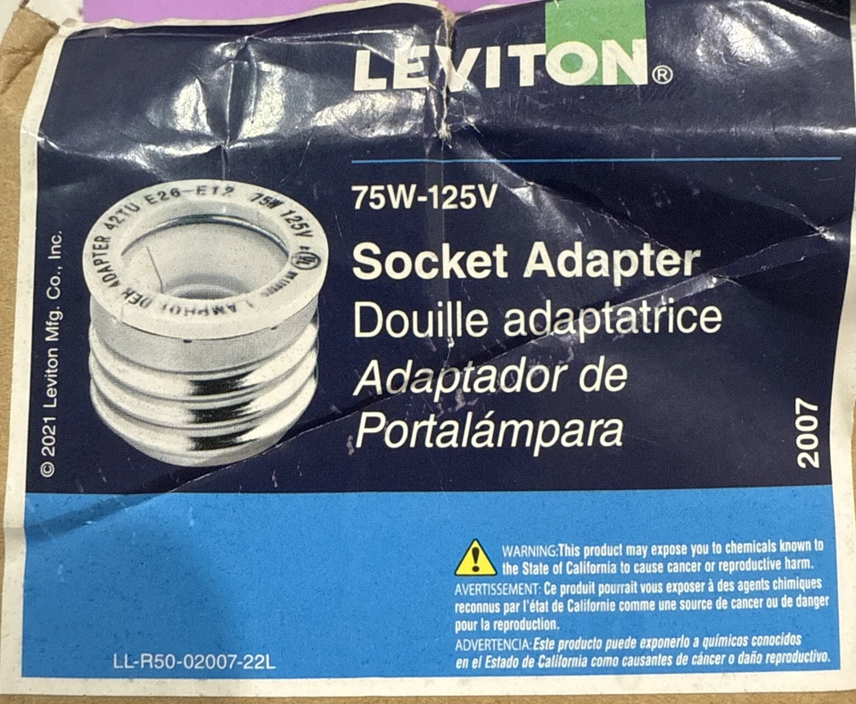 10-2PK Leviton Socket Adapter Medium E12 (M) To Candelabra E26 (F) 75W 125V B12 - Image 2 of 2