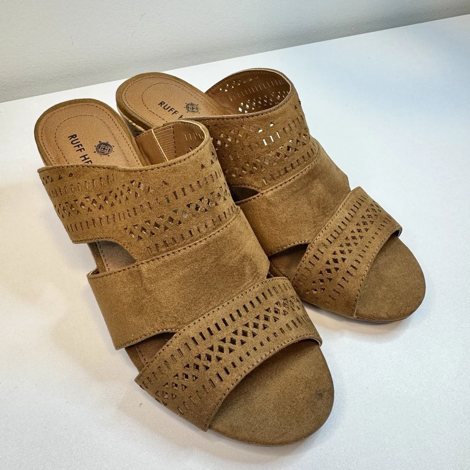 Ruff Hewn Women's Wedge Sandals Size 6 Brown Leather Slip On Shoes - Image 2 of 4