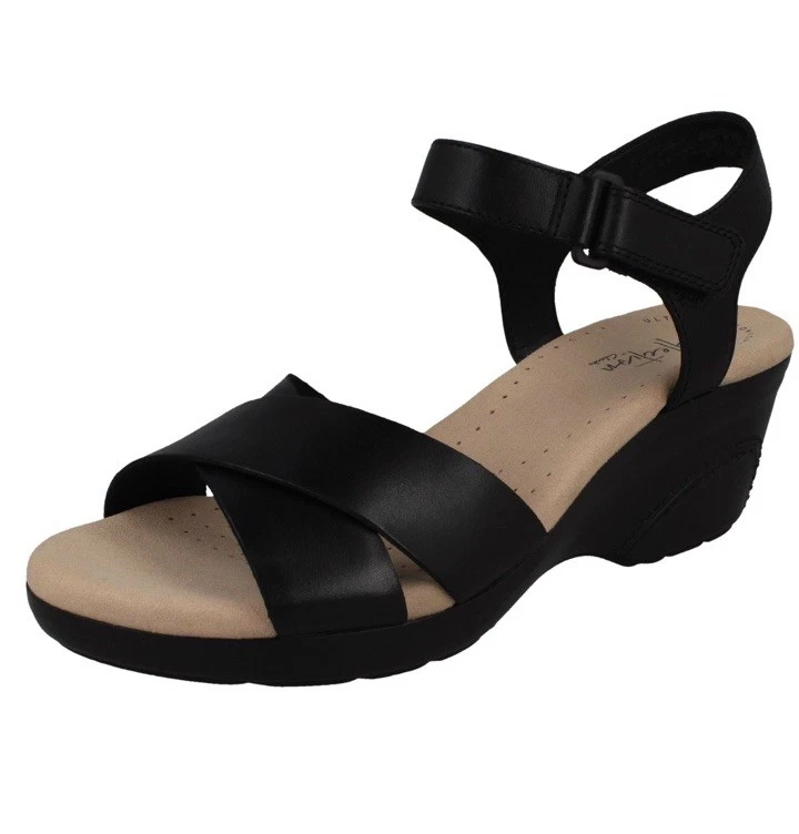 Sandali Clarks Lynette Deb da donna in pelle nera taglia UK 7 D EUR 41.